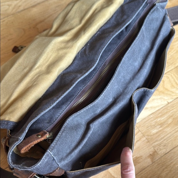 Waxed Canvas Messenger Bag with Leather Accents - Picture 8 of 13